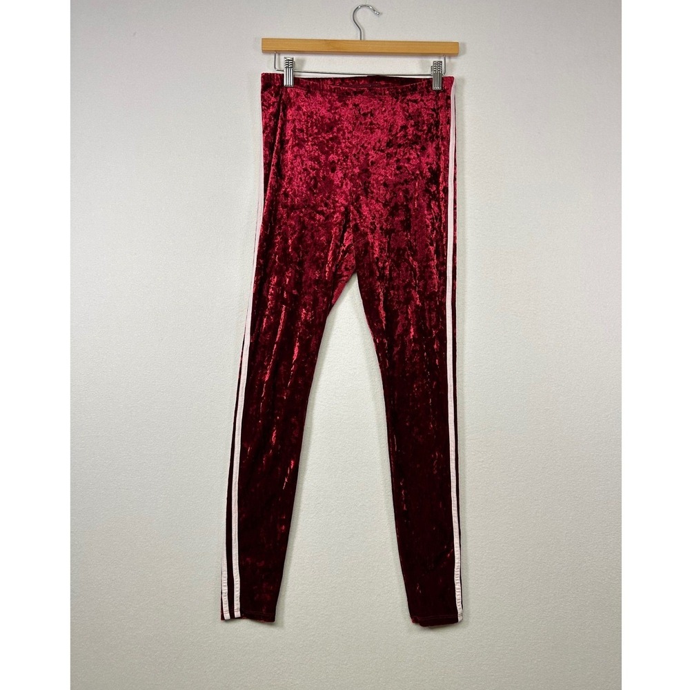 Luxe No Comment Leggings Women S Burgundy Crushed Velvet Pink Side Stripe Sporty